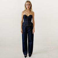 Bronte Denim Sweetheart Peplum Top with Blazer and Pants