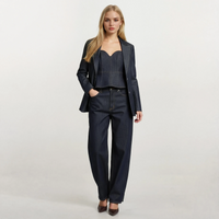 Bronte Denim Sweetheart Peplum Top with Blazer and Balloon Jeans