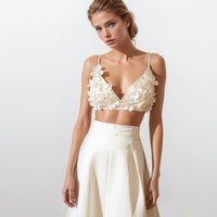 Peony Appliqué Flower Crop Top with Skirt