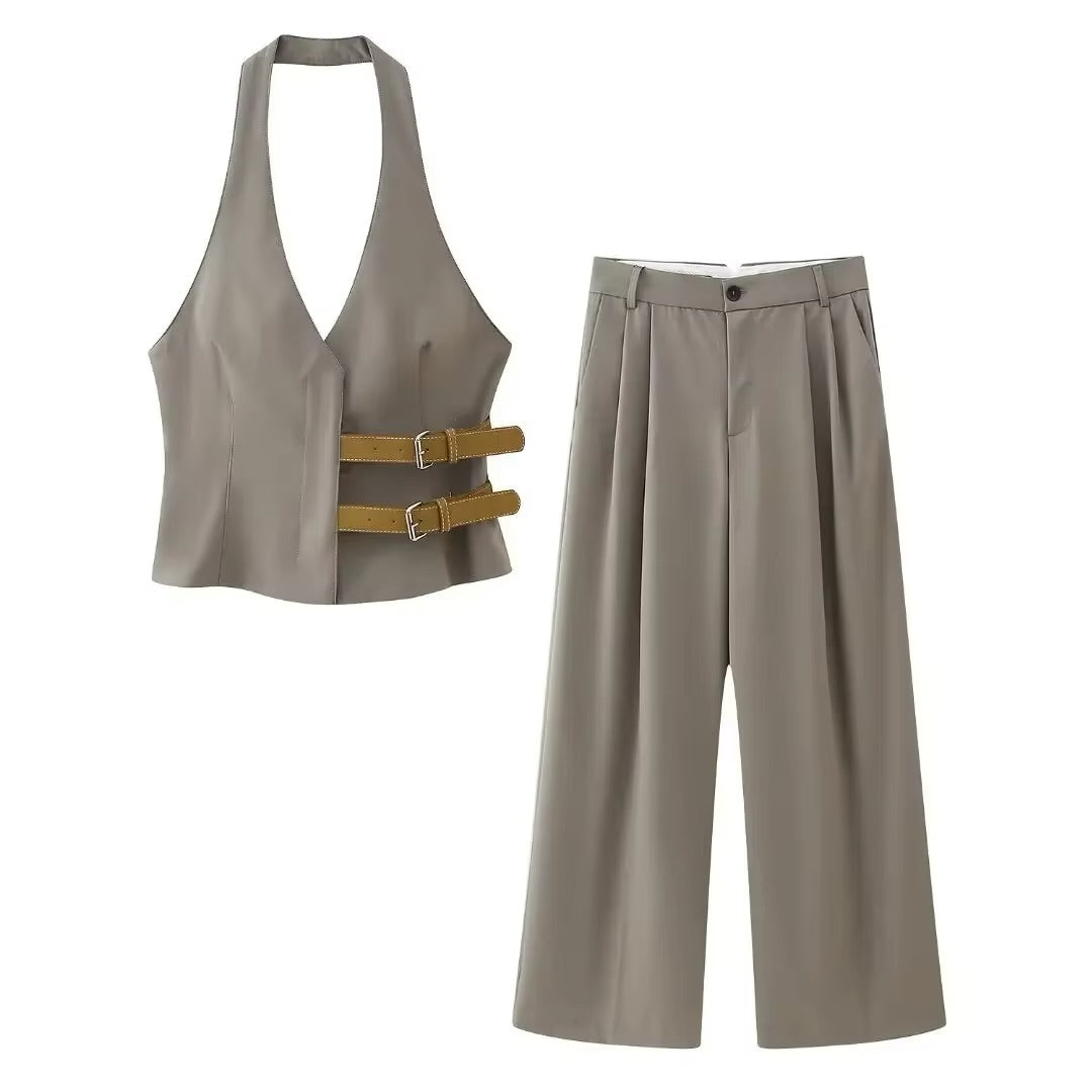 Madison Halter Neck Utility Vest with Pants
