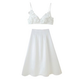 Peony Appliqué Flower Crop Top with Skirt