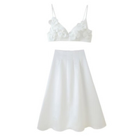 Peony Appliqué Flower Crop Top with Skirt