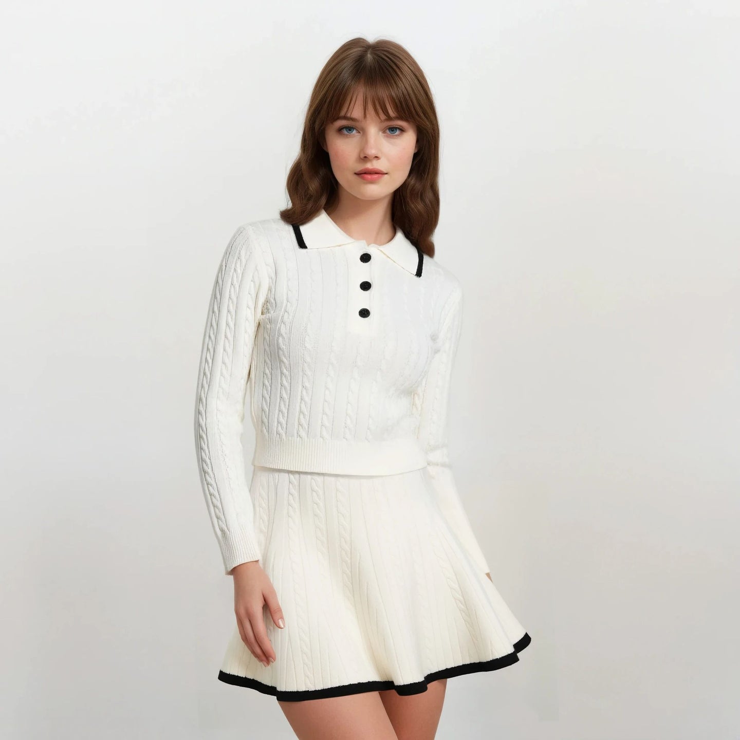 Emily Knit Polo Collar Sweater and Skirt