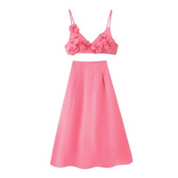 Peony Appliqué Flower Crop Top with Skirt