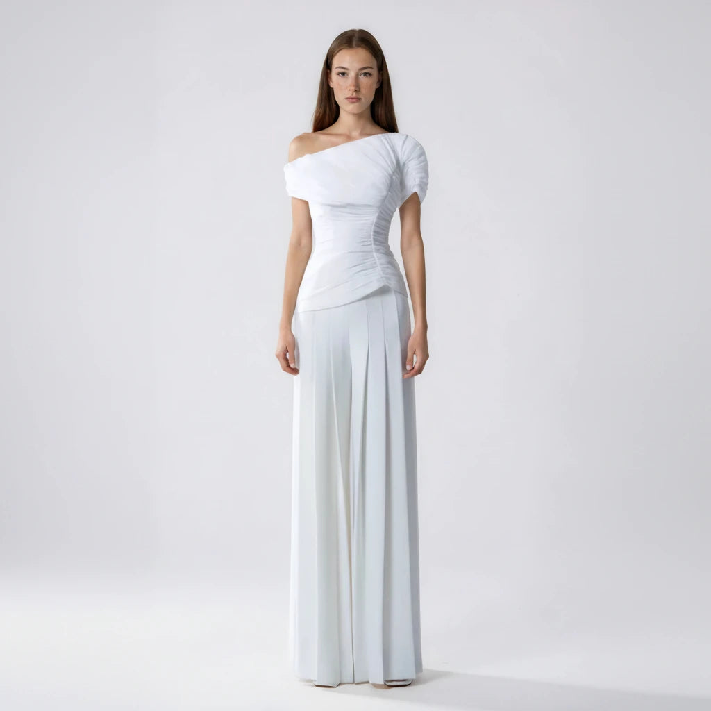 Helena Off-Shoulder Ruched Top and Wide-Leg Pants