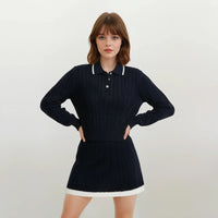 Emily Knit Polo Collar Sweater and Skirt