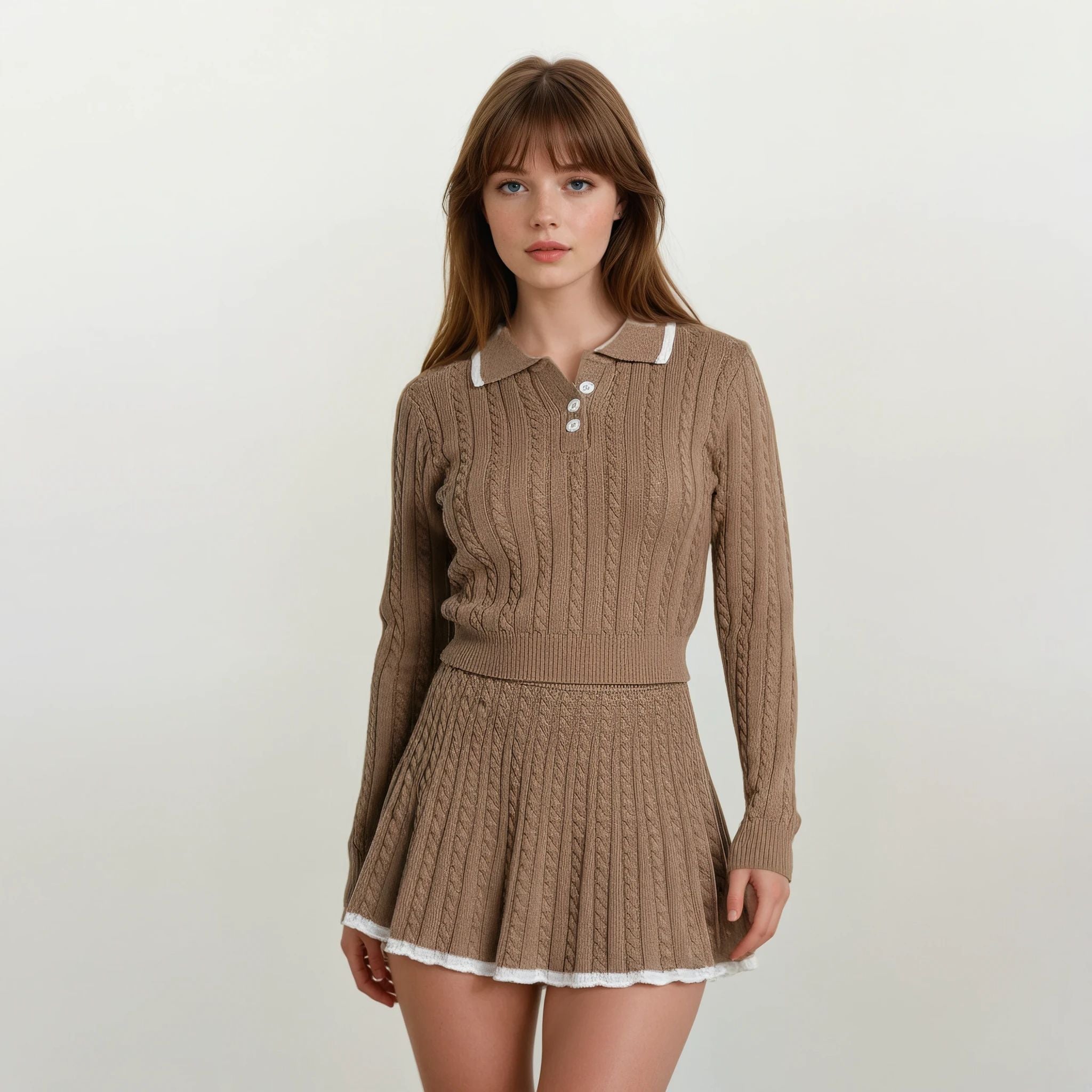 Emily Knit Polo Collar Sweater and Skirt