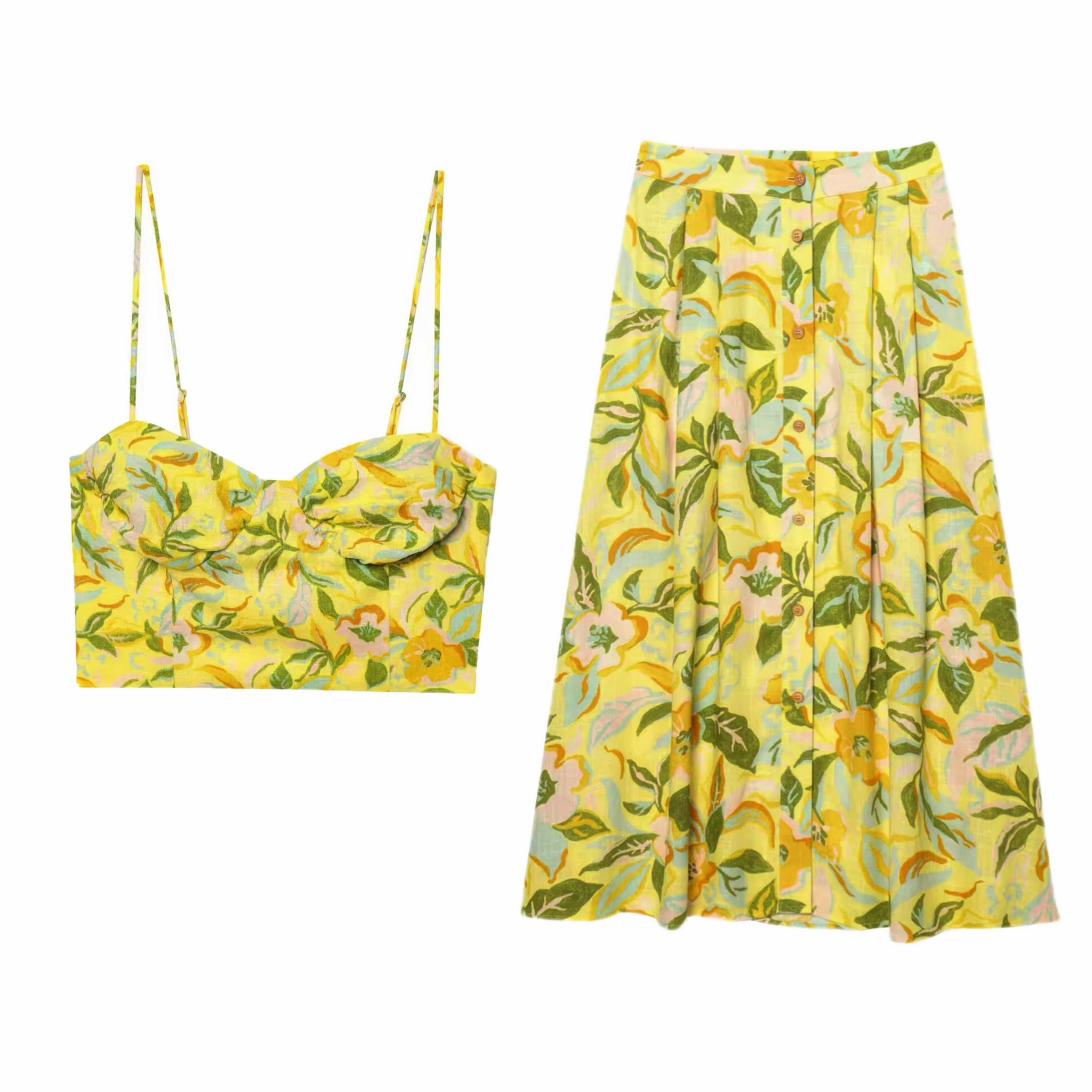 Nicole Yellow Floral Top and Skirt