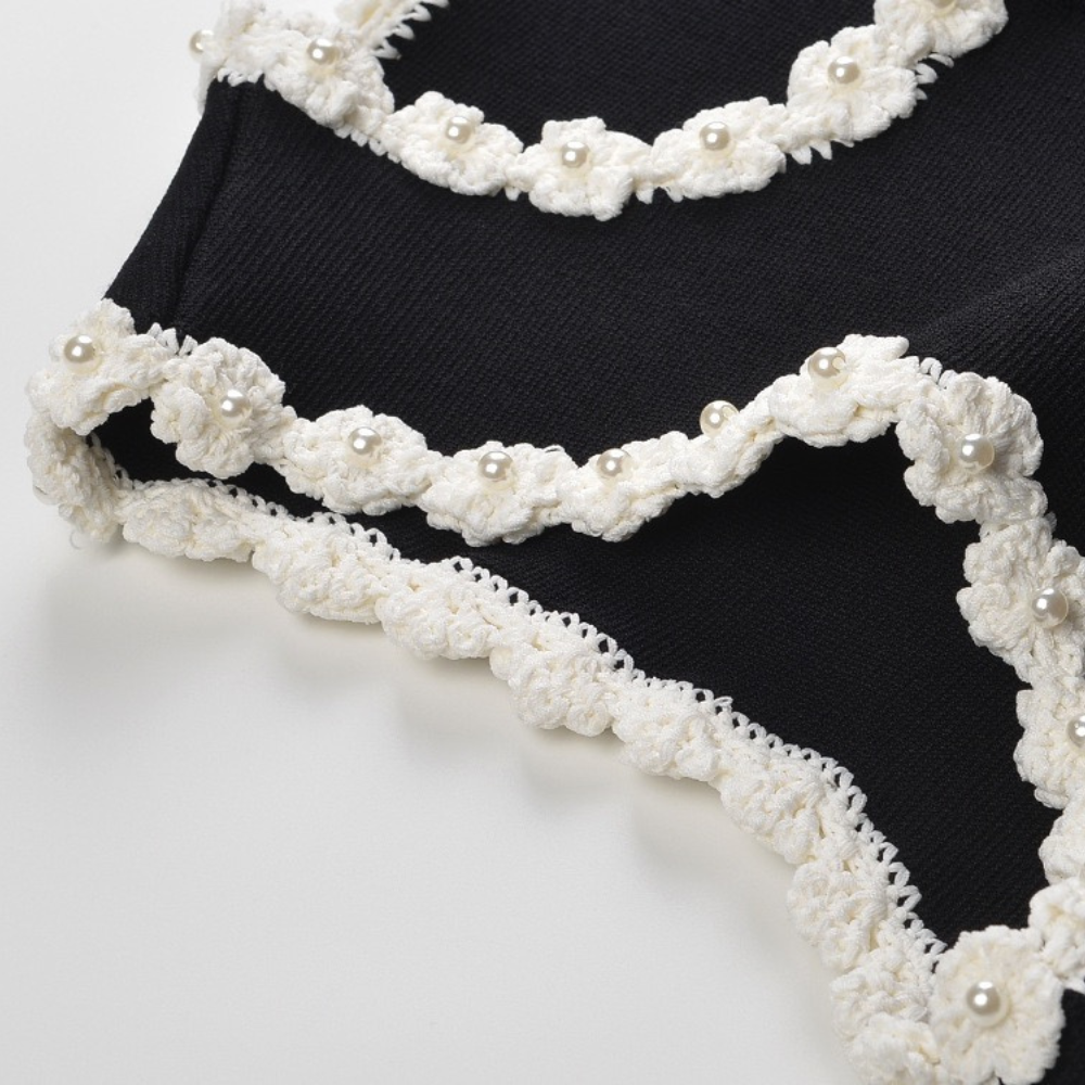 Chloe Crochet Pearl-Button Knit Vest and A-Line Skirt