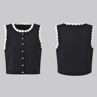 Chloe Crochet Pearl-Button Knit Vest and A-Line Skirt
