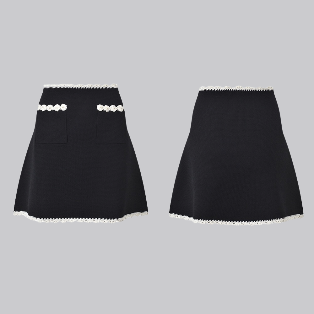 Chloe Crochet Pearl-Button Knit Vest and A-Line Skirt