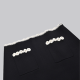 Chloe Crochet Pearl-Button Knit Vest and A-Line Skirt