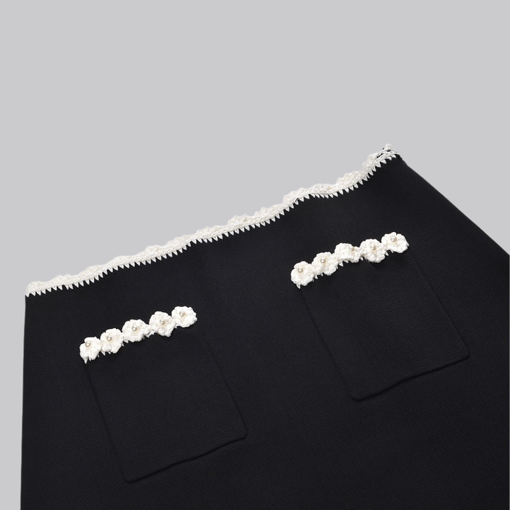 Chloe Crochet Pearl-Button Knit Vest and A-Line Skirt