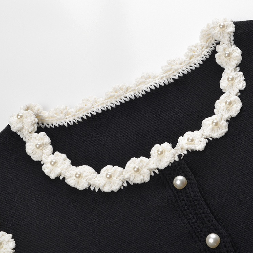 Chloe Crochet Pearl-Button Knit Vest and A-Line Skirt