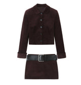 Brooklyn Burgundy Velvet Jacket and Skirt
