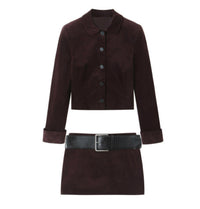 Brooklyn Burgundy Velvet Jacket and Skirt