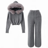 Natalie Fur Hood Knit Jacket and Pants