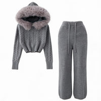 Natalie Fur Hood Knit Jacket and Pants