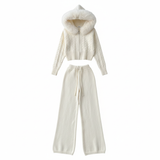 Natalie Fur Hood Knit Jacket and Pants