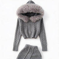 Natalie Fur Hood Knit Jacket and Pants