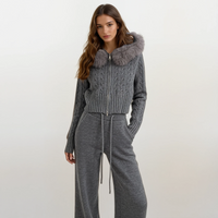 Natalie Fur Hood Knit Jacket and Pants