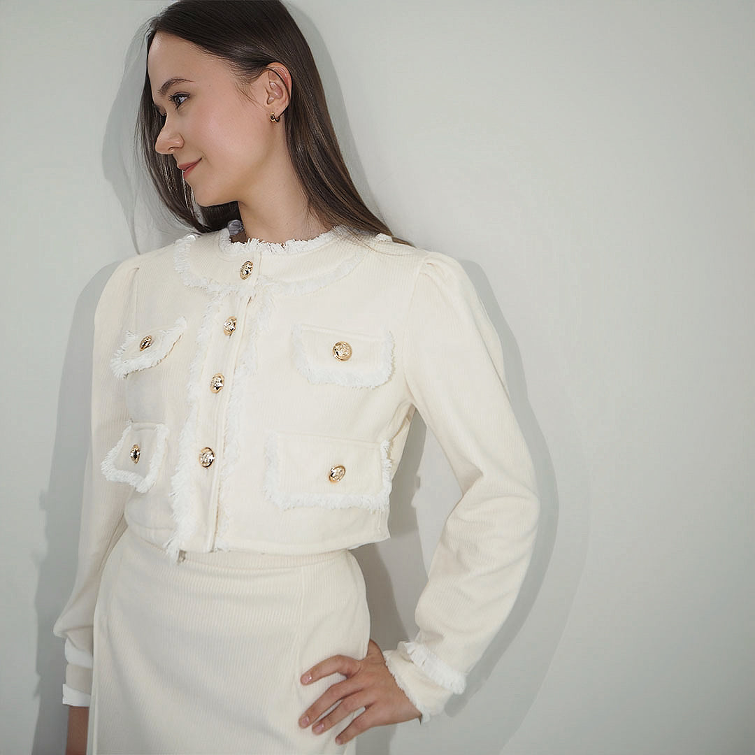 Jacket with Golden Buttons & Midi Skirt Set