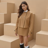 Light Brown Short Wool Jacket & Skirt Set