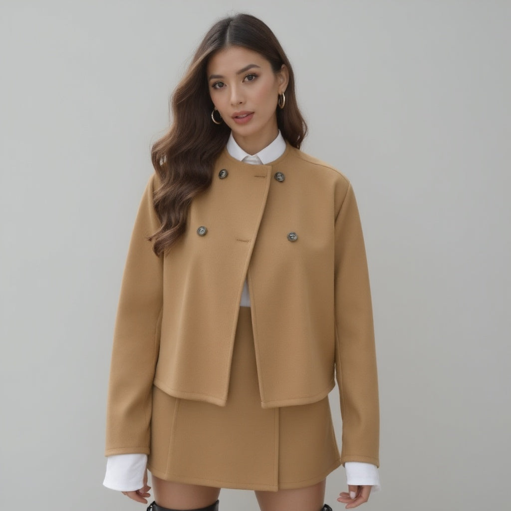 Light Brown Short Wool Jacket & Skirt Set