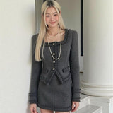 Black Glitter Tweed Jacket with Bejewelled Buttons & Skirt Set