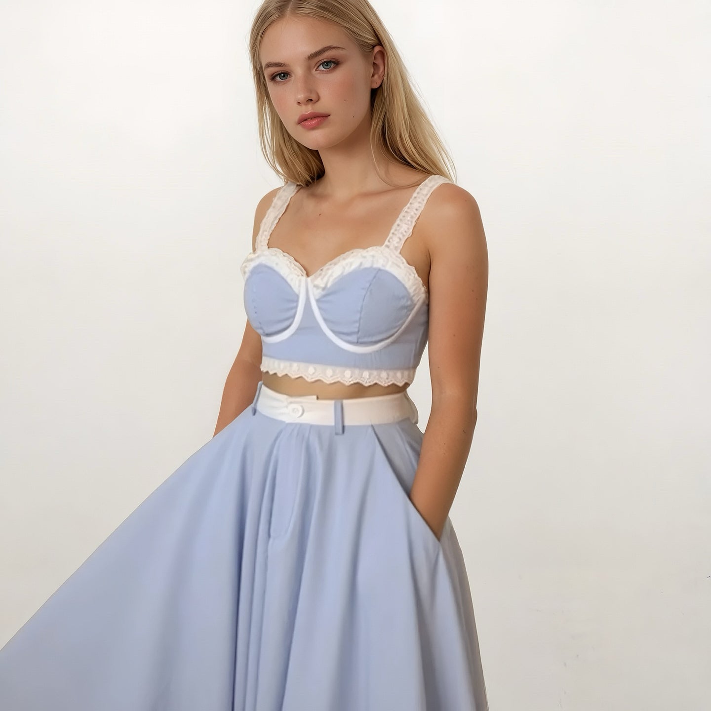 Celeste Blue Stripe Top and Skirt