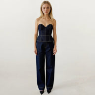 Bronte Denim Sweetheart Peplum Top with Blazer and Pants