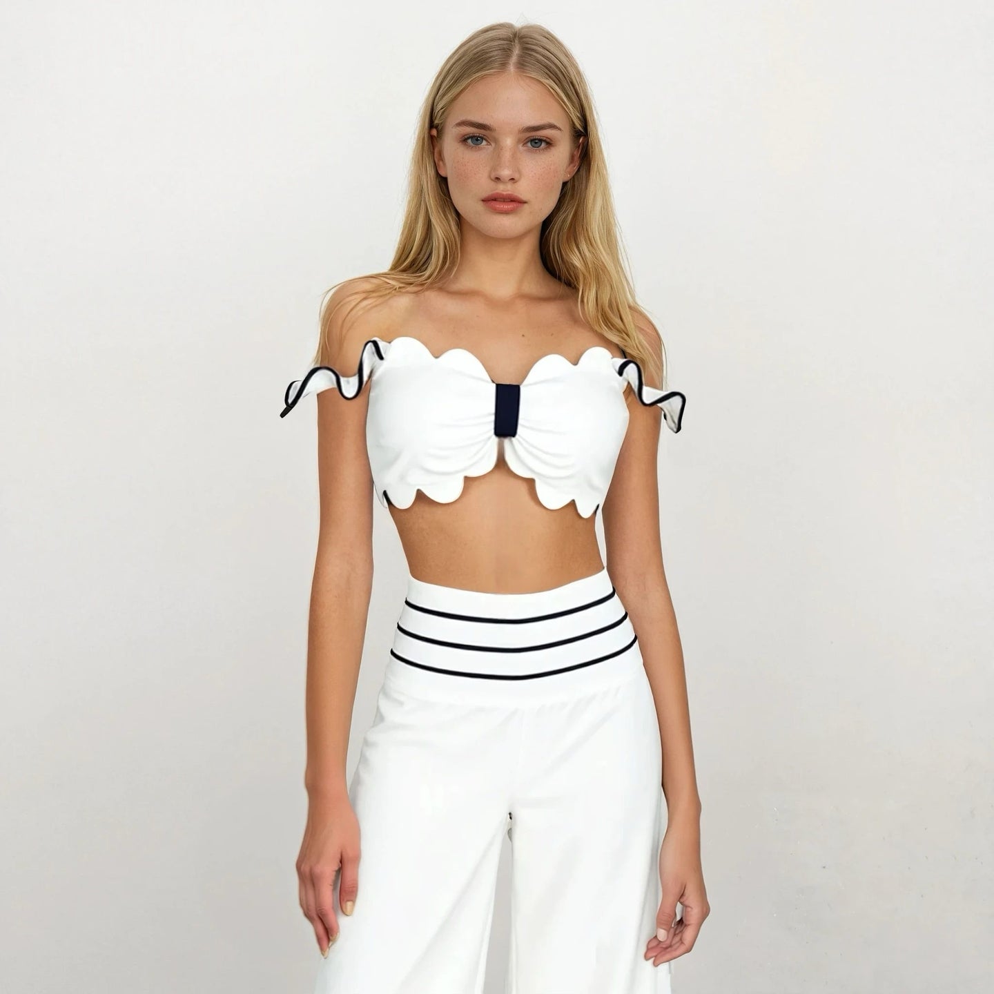 Ashley Off-shoulder Scalloped Top with Pants