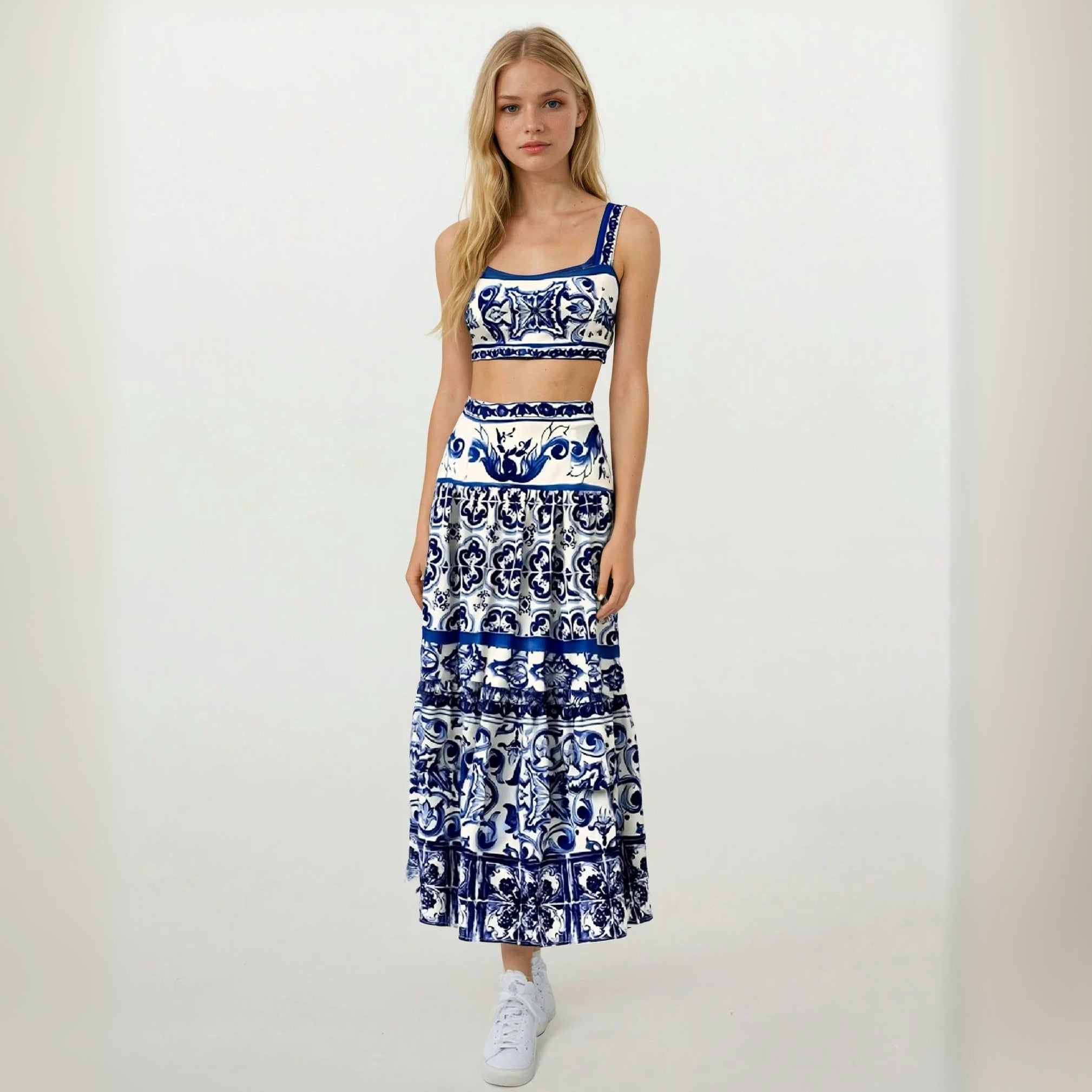 Positano Porcelain Crop Top with Skirt