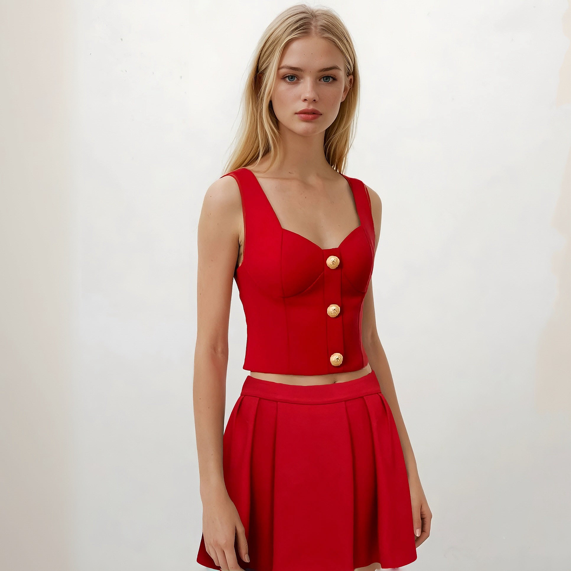 Amelie Gold Buttons Bustier Top with Skirt