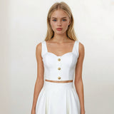 Amelie Gold Buttons Bustier Top with Skirt