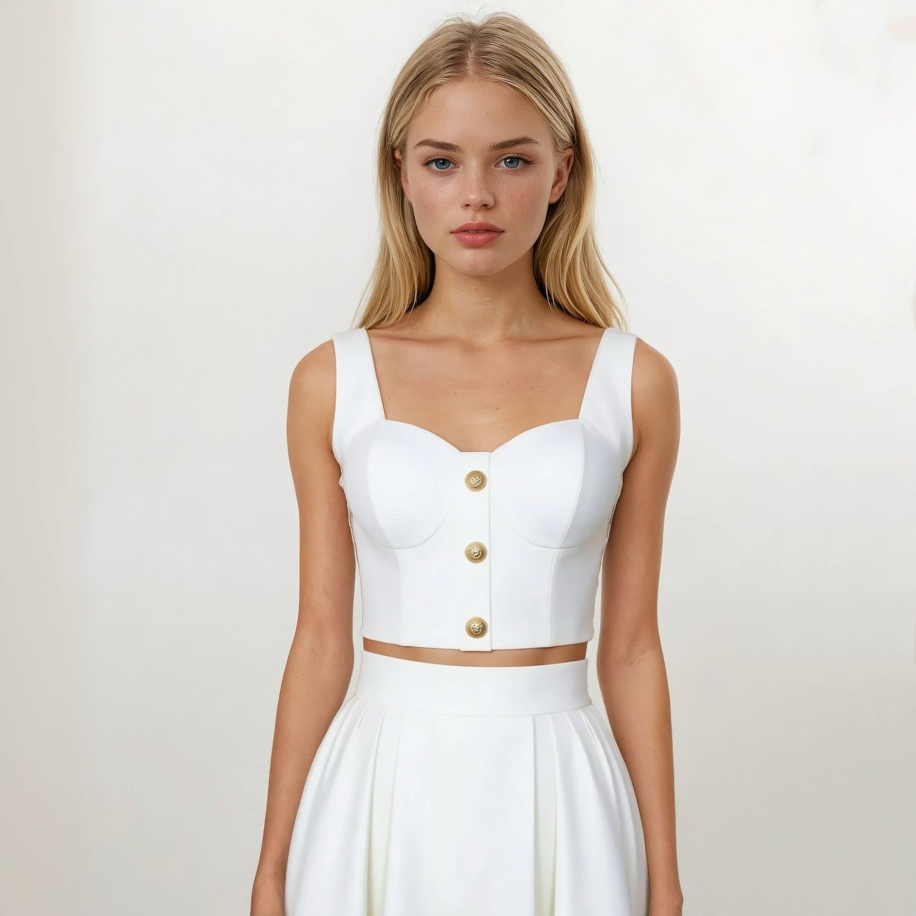 Amelie Gold Buttons Bustier Top with Skirt