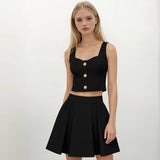 Amelie Gold Buttons Bustier Top with Skirt