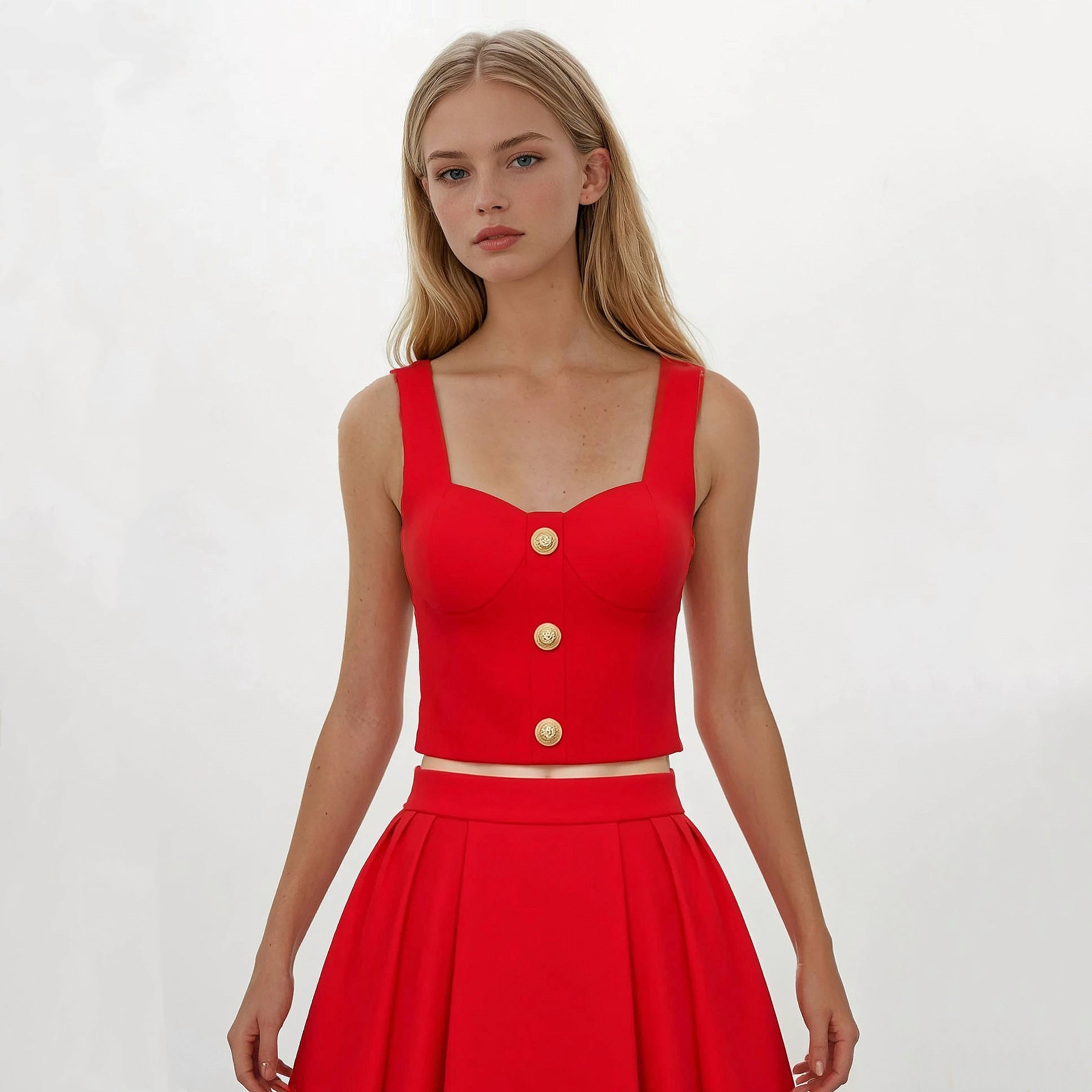 Amelie Gold Buttons Bustier Top with Skirt