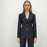 Bronte Denim Sweetheart Peplum Top with Blazer and Pants