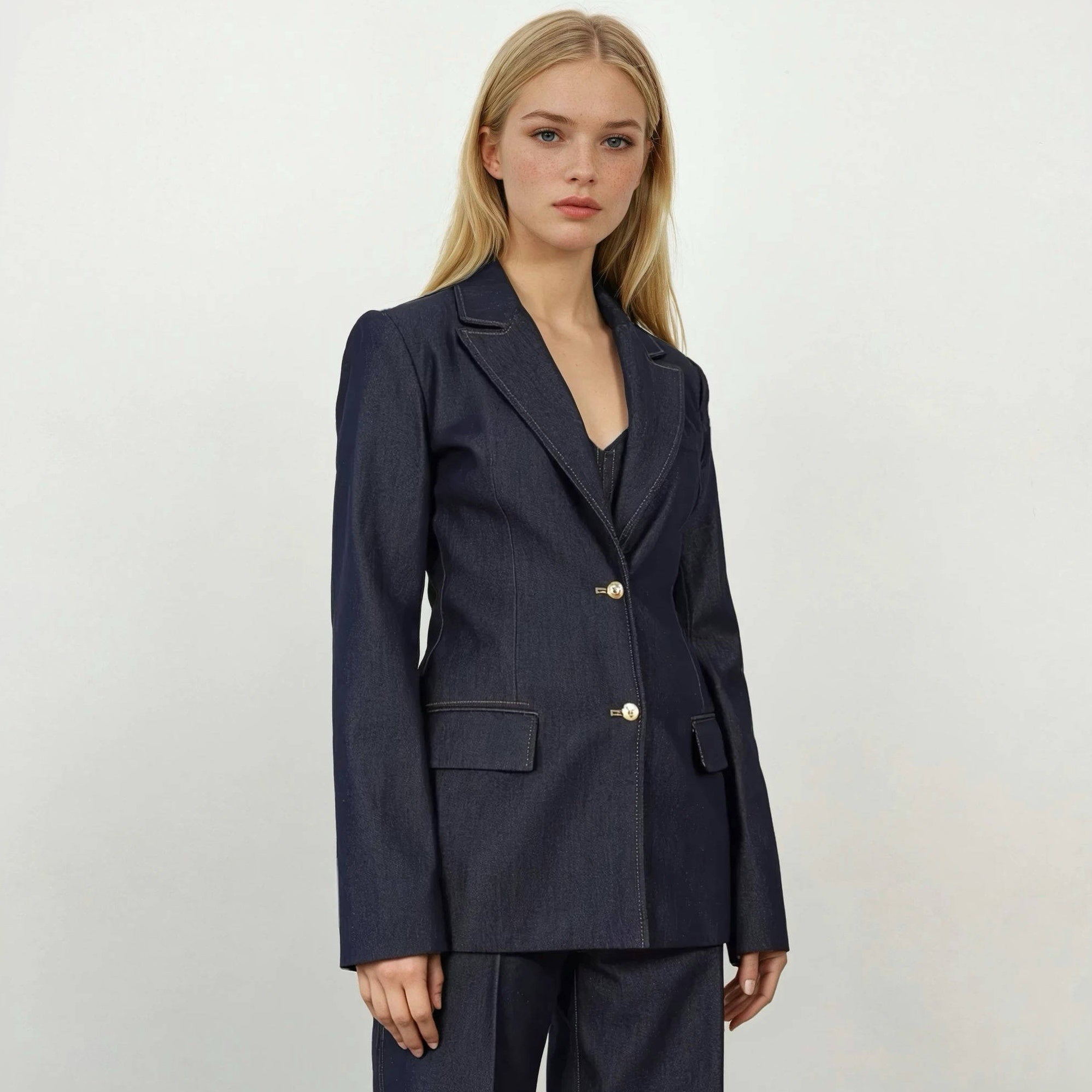 Bronte Denim Sweetheart Peplum Top with Blazer and Pants