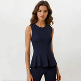 Arden Peplum Navy Knit Top with Pants