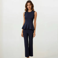 Arden Peplum Navy Knit Top with Pants