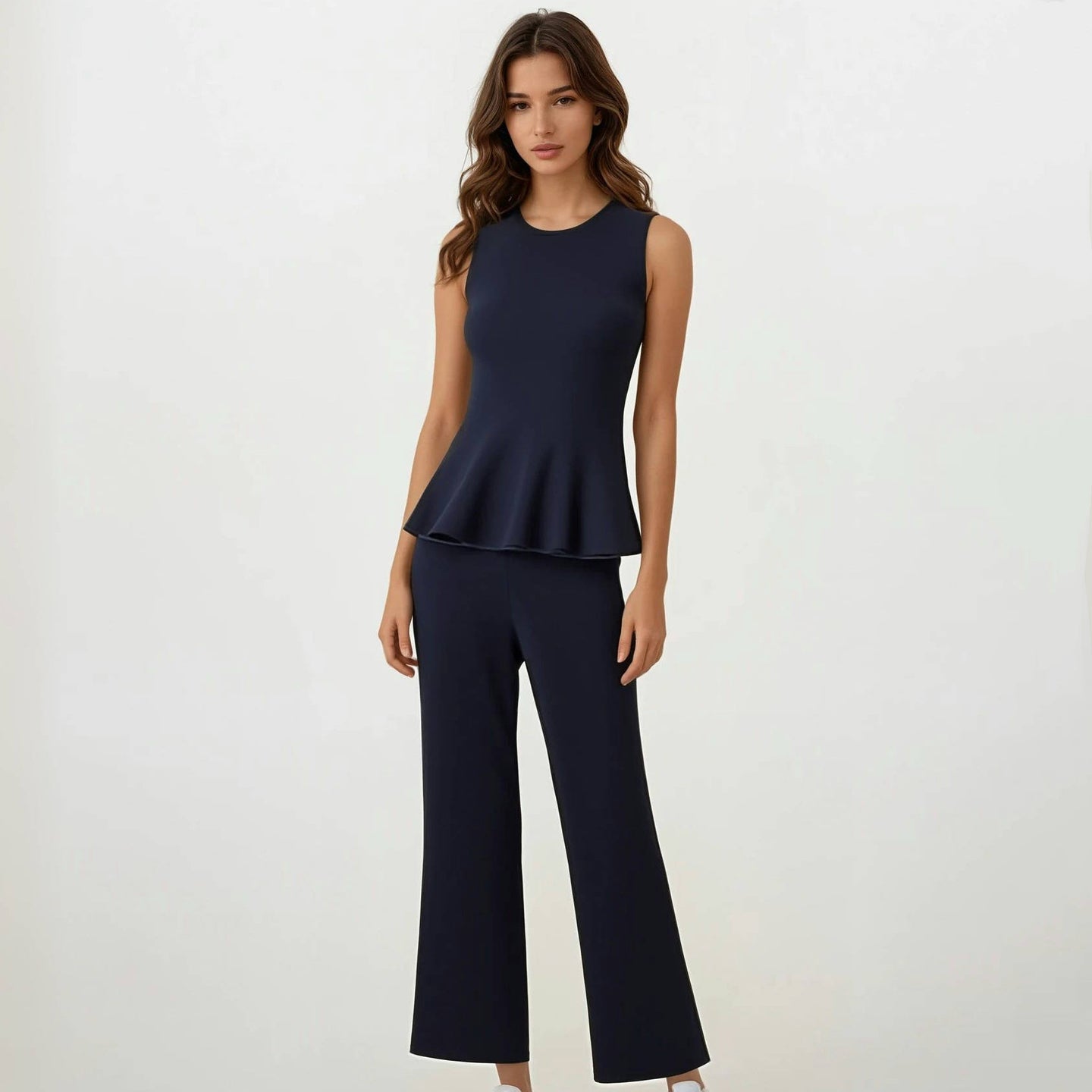 Arden Peplum Navy Knit Top with Pants