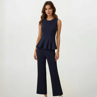 Arden Peplum Navy Knit Top with Pants