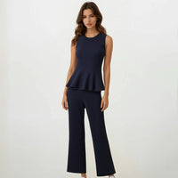 Arden Peplum Navy Knit Top with Pants