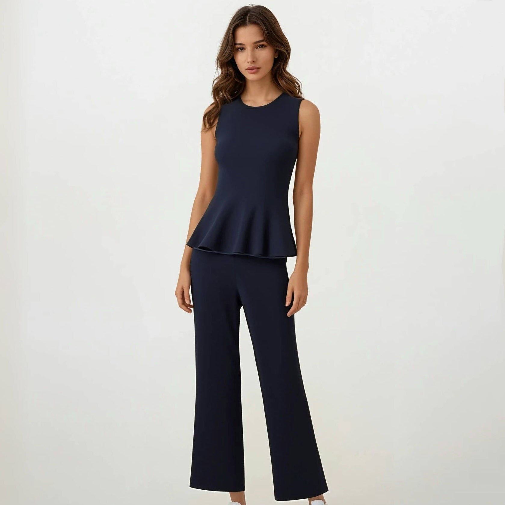 Arden Peplum Navy Knit Top with Pants