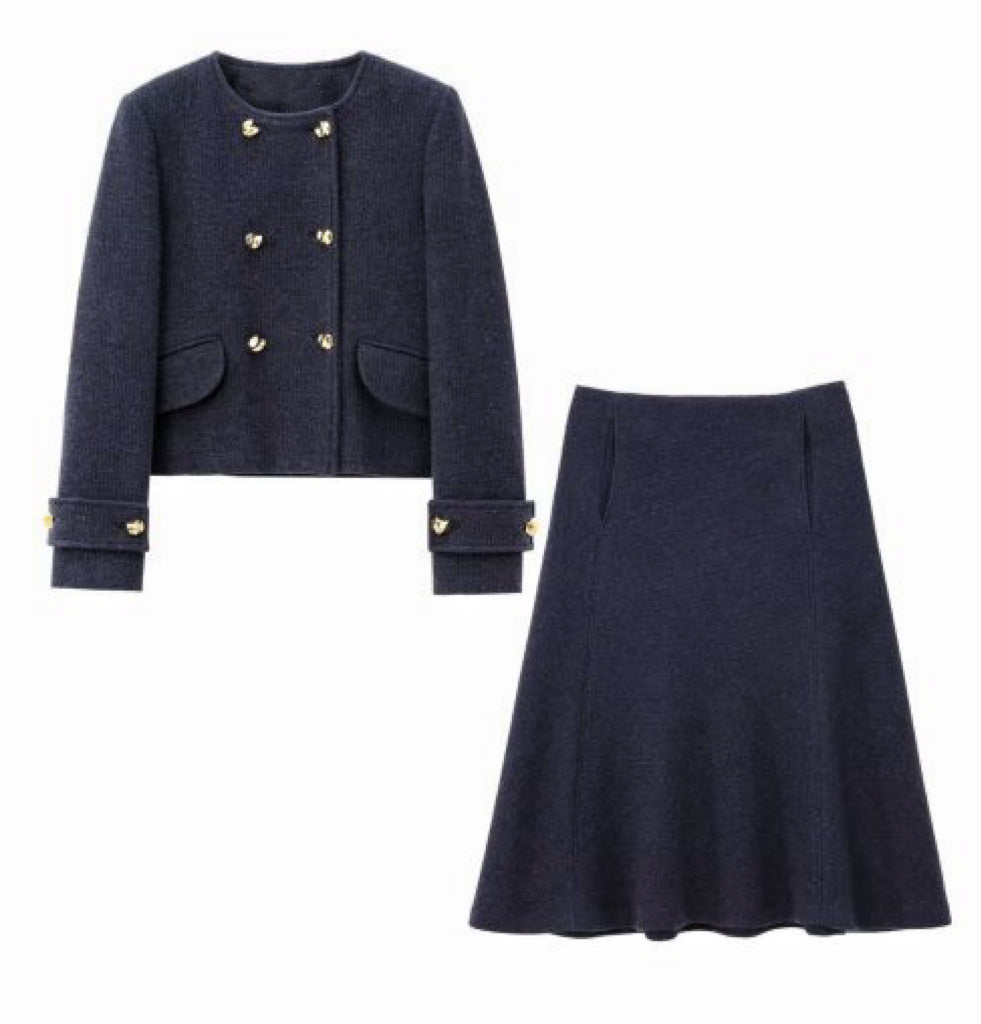 Vivienne Navy Tweed Jacket with Midi Skirt
