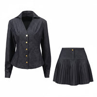 Thea Denim Shirt with Pleated Skirt