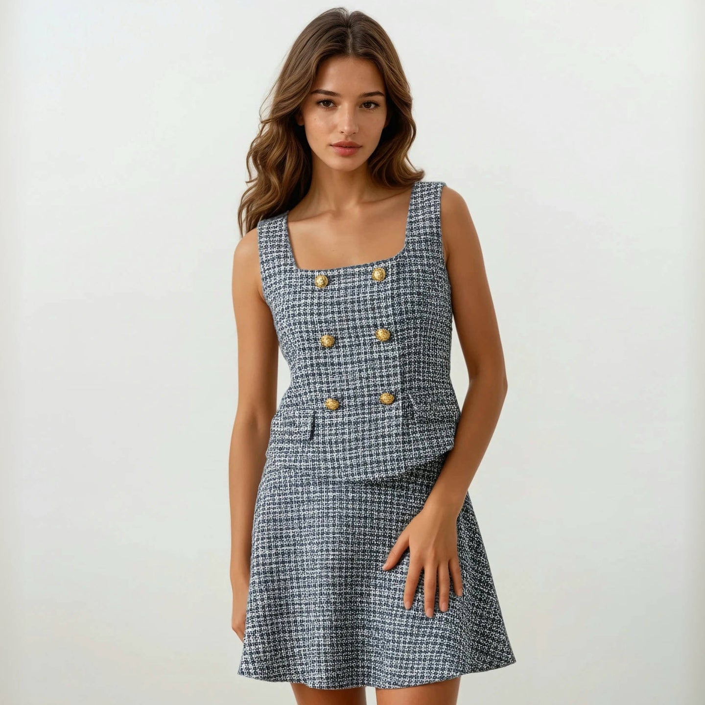 Colette Tweed Square-neck Top with Skirt