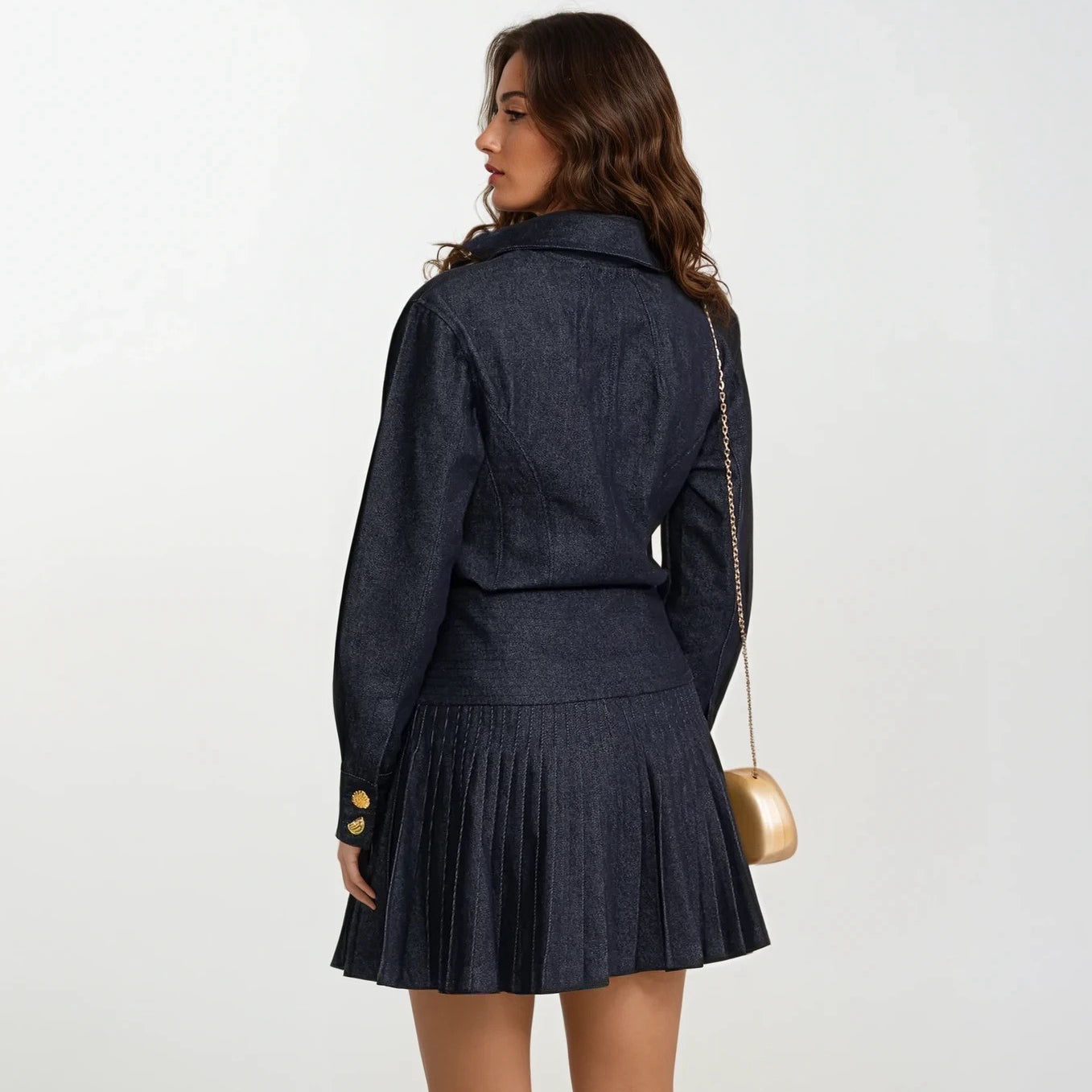 Thea Denim Shirt with Pleated Skirt